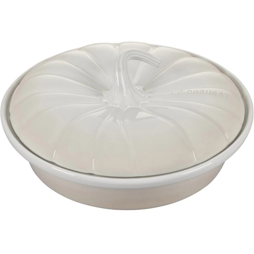 Le Creuset Pumpkin Stoneware Baker Pie Dish Lid Meringue Off White Cream Autumn